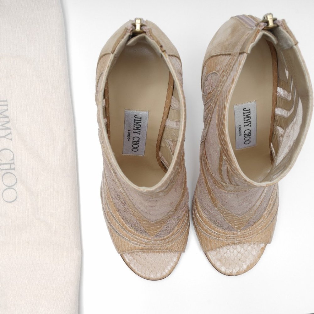 Nib Jimmy Choo Python Snakeskin Lace Open Toe Boo… - image 3